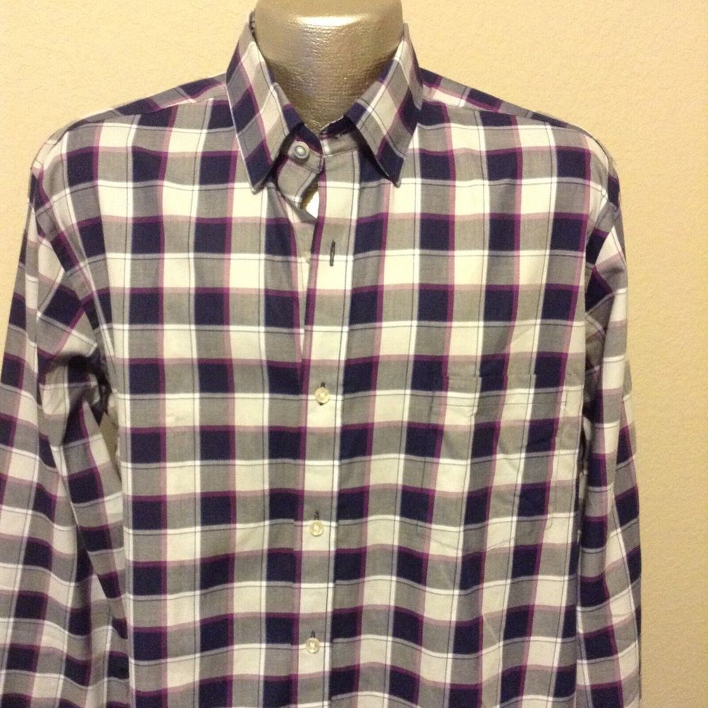 Tailorbyrd Men's Button Down Shirt Navy Plaid Long Sleeve Flip Cuff Size L